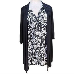Bon Worth Black White Print Top Attached Cardigan